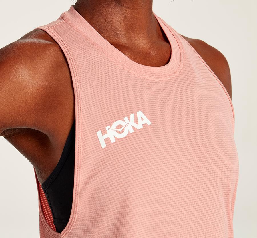 Hoka Australia One One Performance Utility Tank - Womens Tops Pink - JWOKY-1436